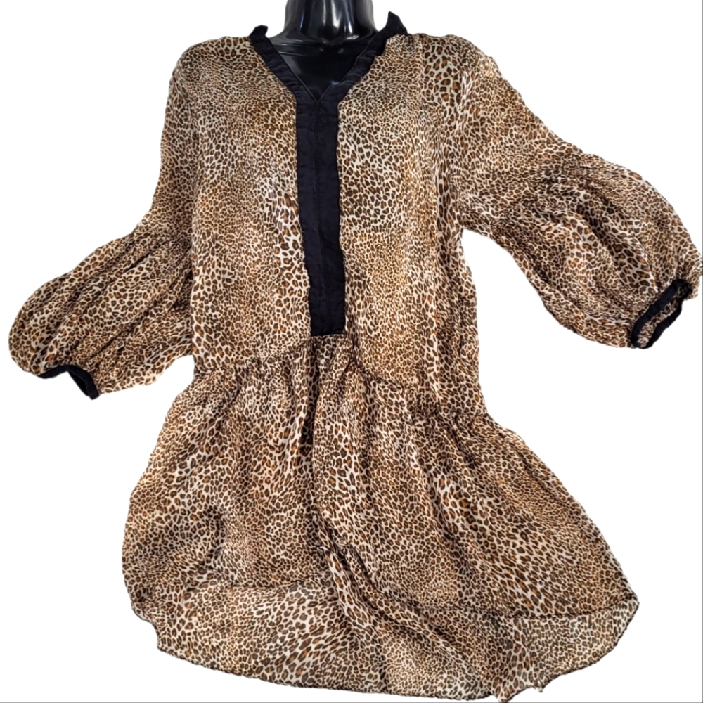 Zara sheer animal print leopard blouse size M
